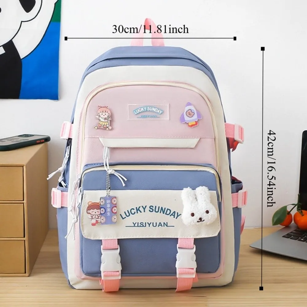 5 Pcs New Large Capacity Backpack Set Multifunctional Breathable Student Schoolbag Buckle Coin Purse College