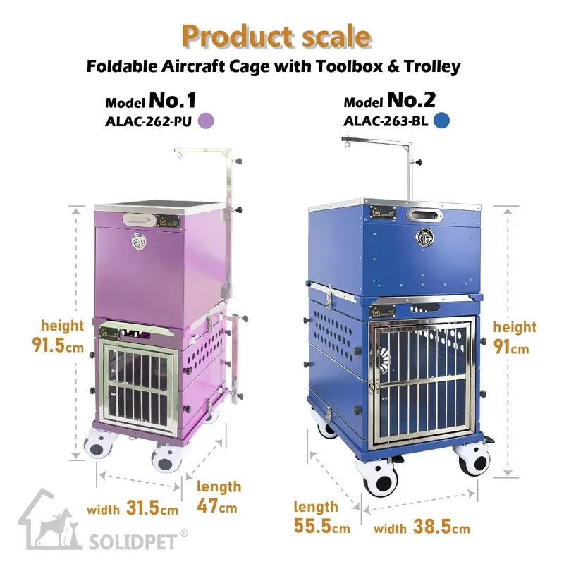 Portable Foldable Dog Travel Crate with Wheels and Grooming Kit Large Aviation Pet Carrier Cage for Small Medium Dogs Safe