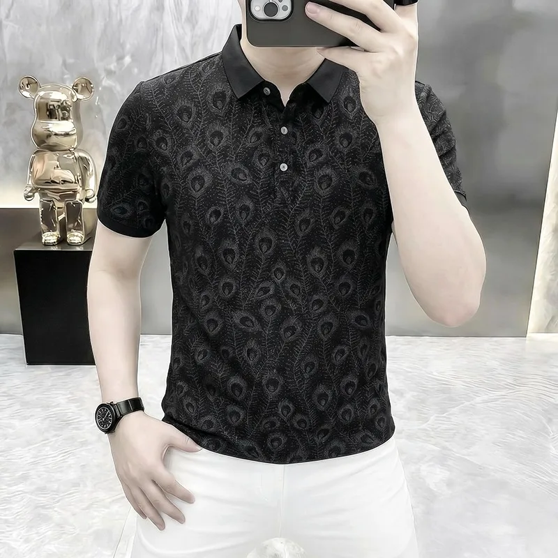 Camisas Polo con Estampado de Plumas de Pavo Real para Hombre, Manga Corta, Cómodas, Casuales, Formales, Ajustadas, para Negocios y Eventos Sociales