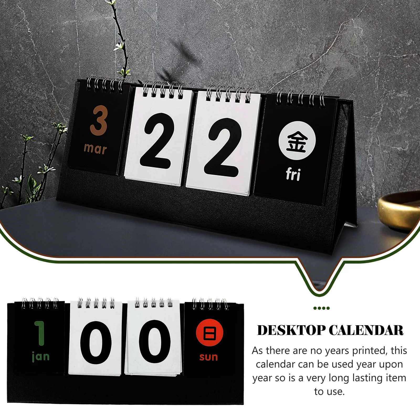 

Modern Black Desktop Calendar Reversible Countdown D-Day Score Standing Perpetual Decorative Office Room Cafe Gift
