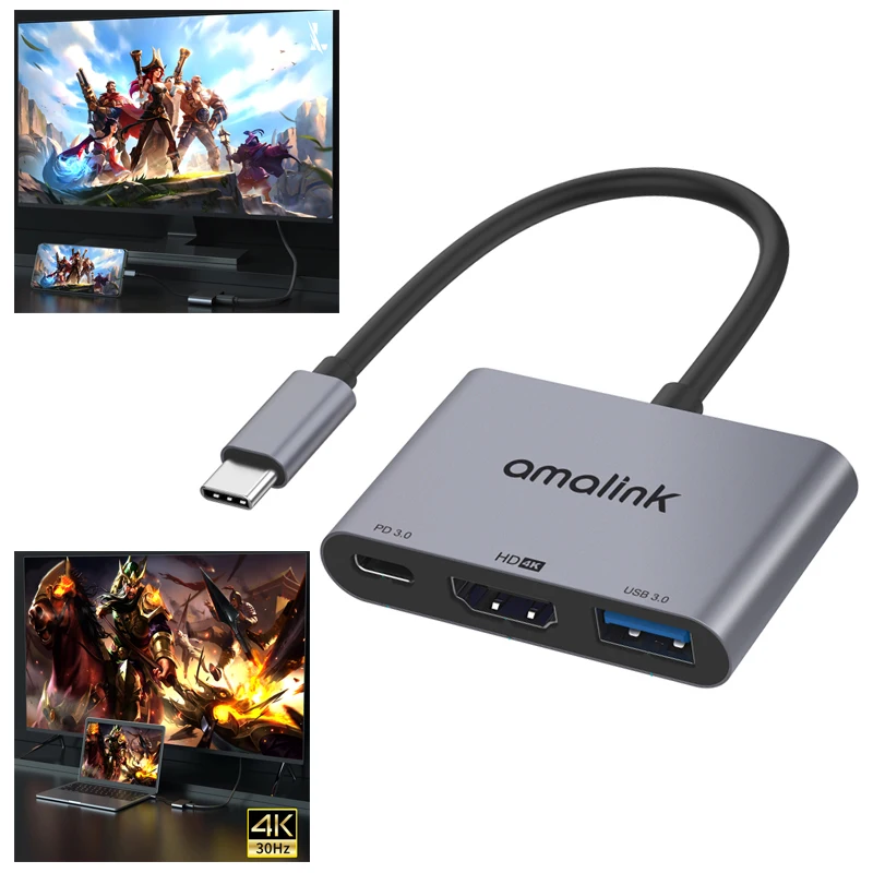 

Адаптер, совместимый с Type-C к HDMI, совместимый с поддержкой экрана, адаптер USB 3.0, переключатель разделения, USB-концентратор, разветвитель, конвертер, док-станция 4K @ 30 Гц