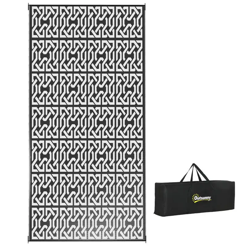 

Reversible Outdoor Rug Carpet RV Camping Rugs with Carry Bag, 9' x 18', Black & White Chain