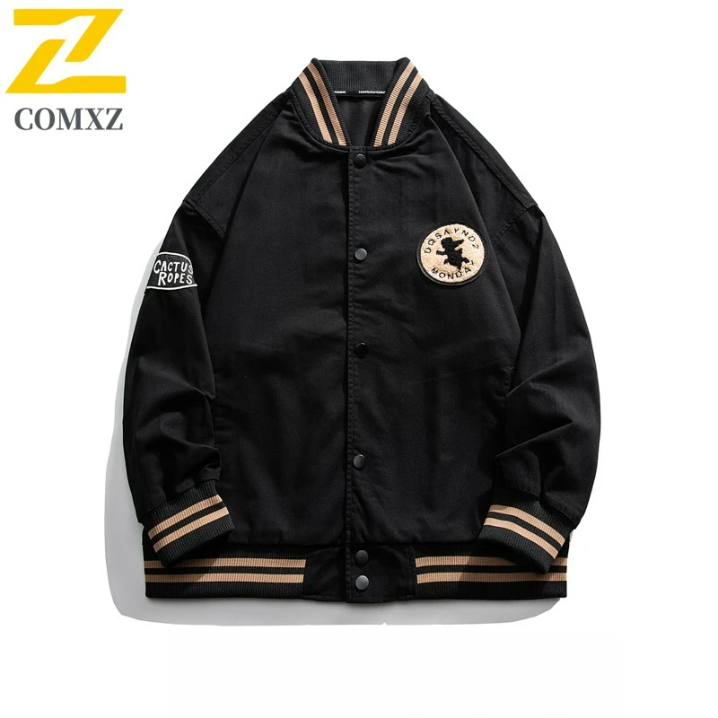 COMXZ Versatile Baseball Jacket 2025 New Loose Fit Casual Adventure Jackets Mens Sport Baseball Collar Spring Autumn Outerwear