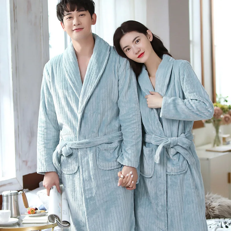 2024 New Winter Warm Flannel Robes Women Solid V-Neck Long Bathrobes Lady Coral Fleece Casual Loose Nightgown Thickened Homewear