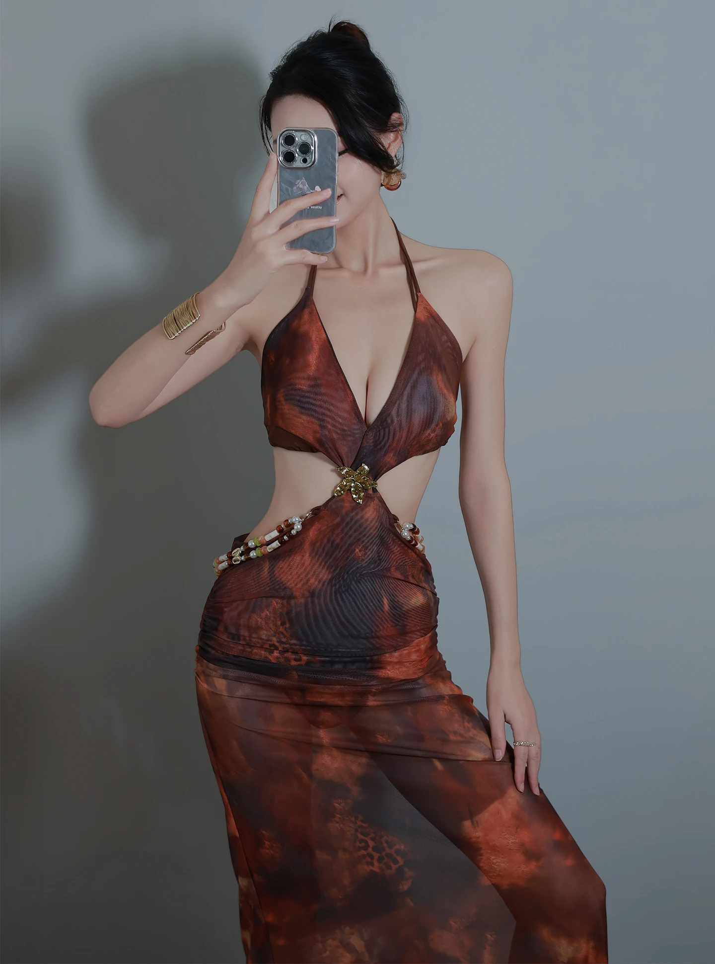 

New Thai Dyed Pure Desire Bikini Tee Piece Set Long Dr Hollow out Separate Girls Hot Spring Swimsuit Dotted Korean Brand