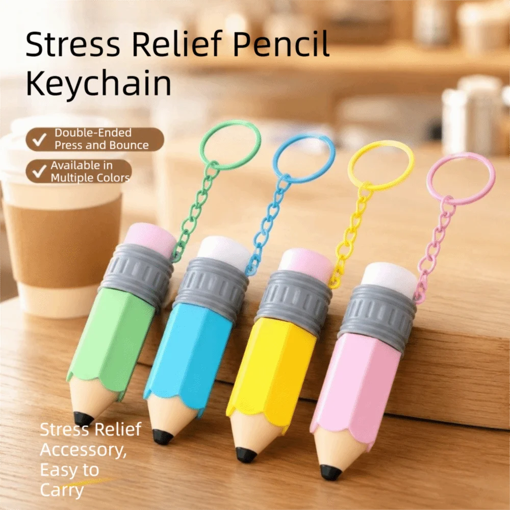 Porte-clés en forme de crayon anti-stress avec bouton à presser, pendentif apaisant imprimé en 3D, porte-clés amusant et original