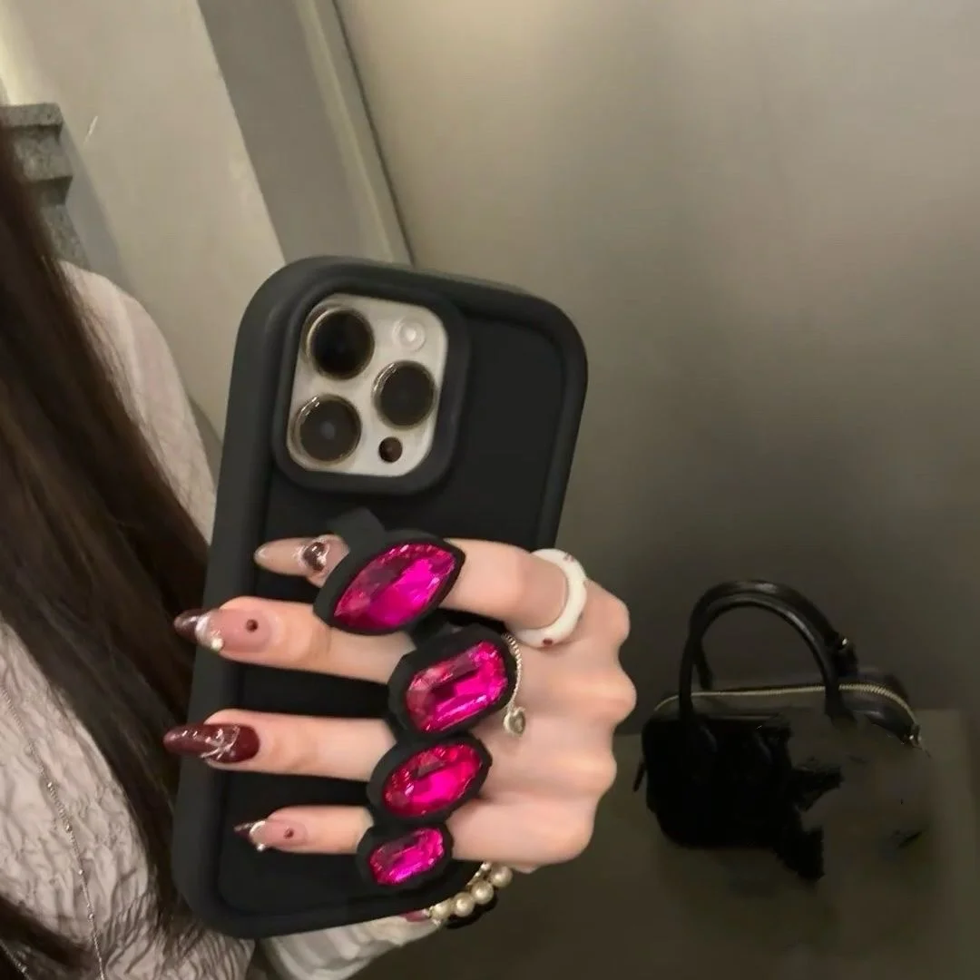 

Korea INS Gemstone Ring Phone Case for Iphone 12 13 14 15 Pro Max 11 Japanese Personality Ring Buckle Soft Silicone Phone Cover