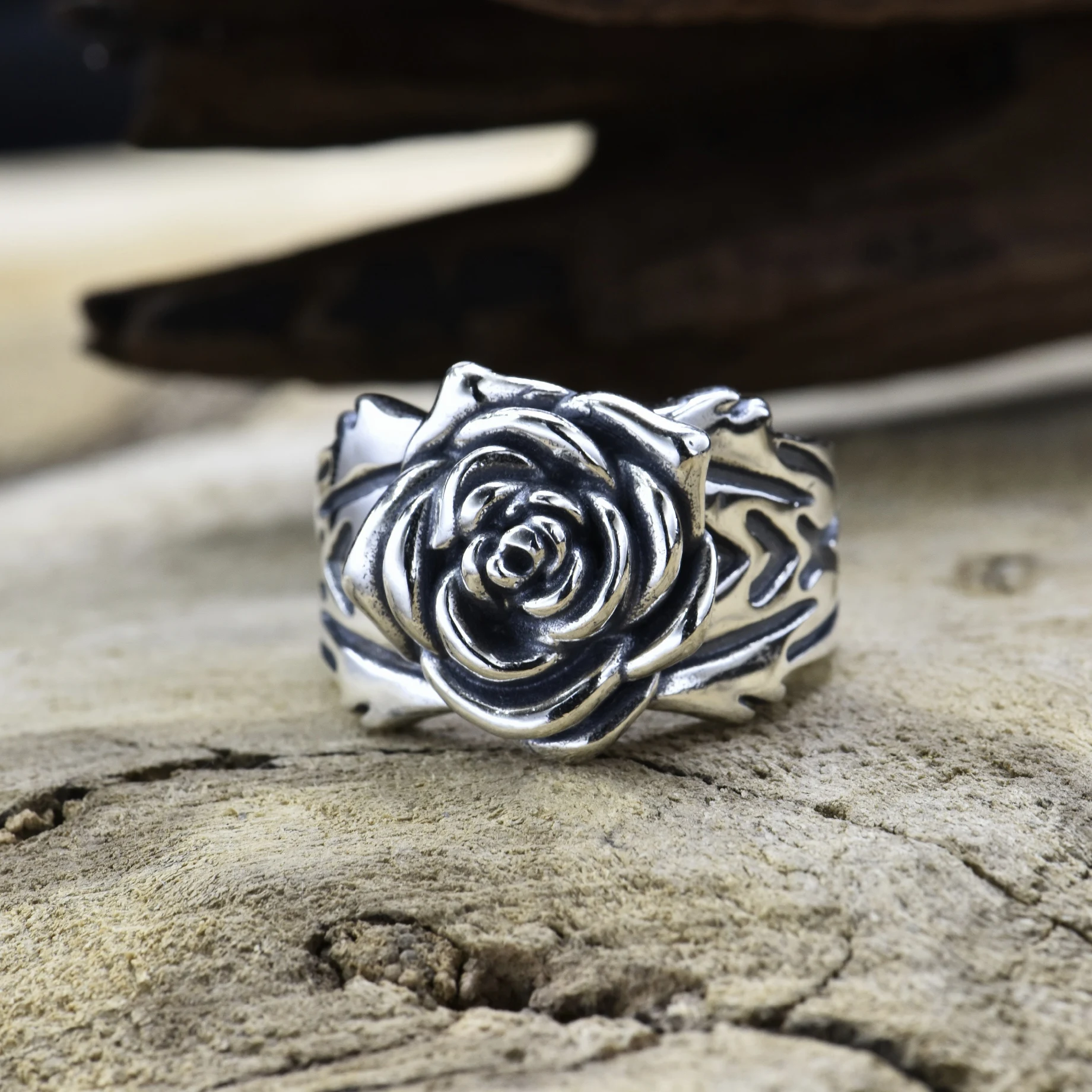 

925 sterling silver wide version rose ring women's live ring thai silver retro distressed stylish jewelry