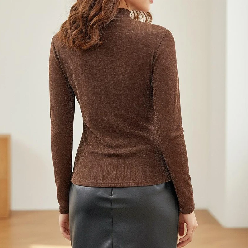 2025,New,Fall,Winter,European,Clothes,Mesh,T-Shirt,Fashion,Sexy,O-Neck,Women,Tops,Long Sleeve,Bottoming Shirt,Elastic,Tees,51001