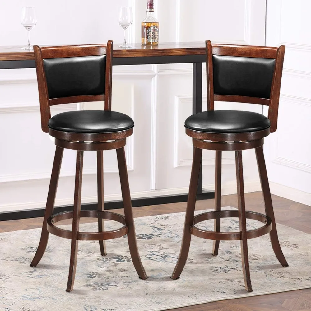 

Bar Stools Set of 2, 360 Degree Swivel, Accent Wooden Swivel Seat Bar Height Stool, Leather Upholstered Design, PVC Cush