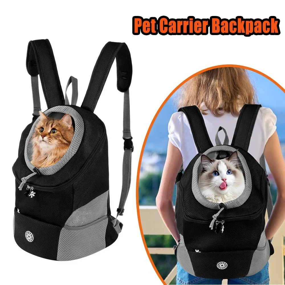 Nuevo diseño, bolsa bandolera para mascotas, transportador frontal transpirable para gatos, perros pequeños, manos libres, viaje al aire libre, suministros para cachorros, mochila