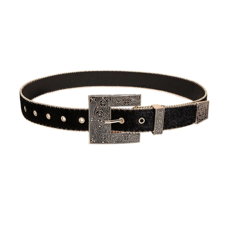 

F42F Engraved BuckleBelt Aesthetic PU Waist Belt Cowboy Waistband Adult Waist Decors