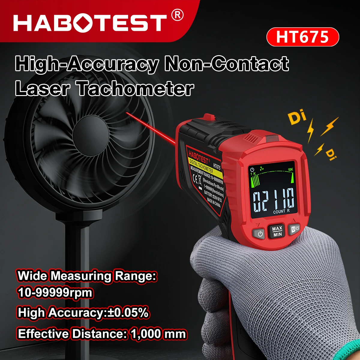 Industrial Laser Tachometer - HT675 Digital Laser Tachometer Non-Contact RPM