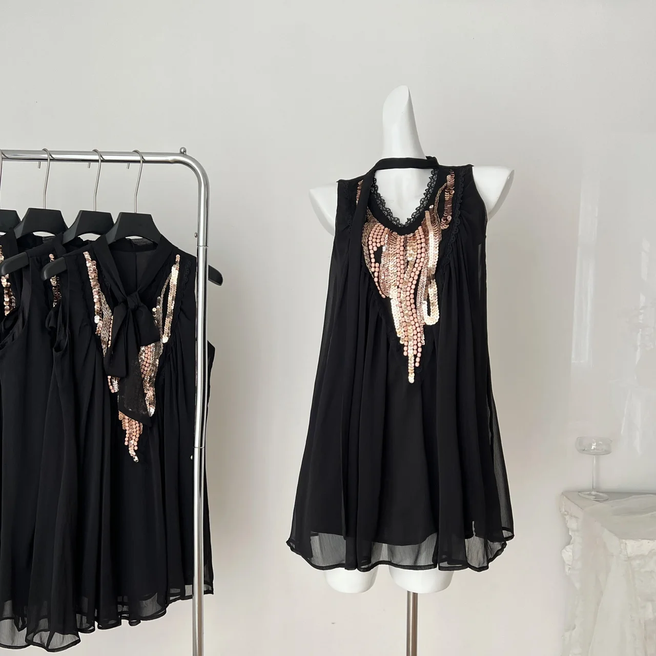 

Summer Women Dark Academia Sleeveless Dress Midi Frock French Vintage Old Money One-Piece Gyaru Coquette Evening Party Prom Gown