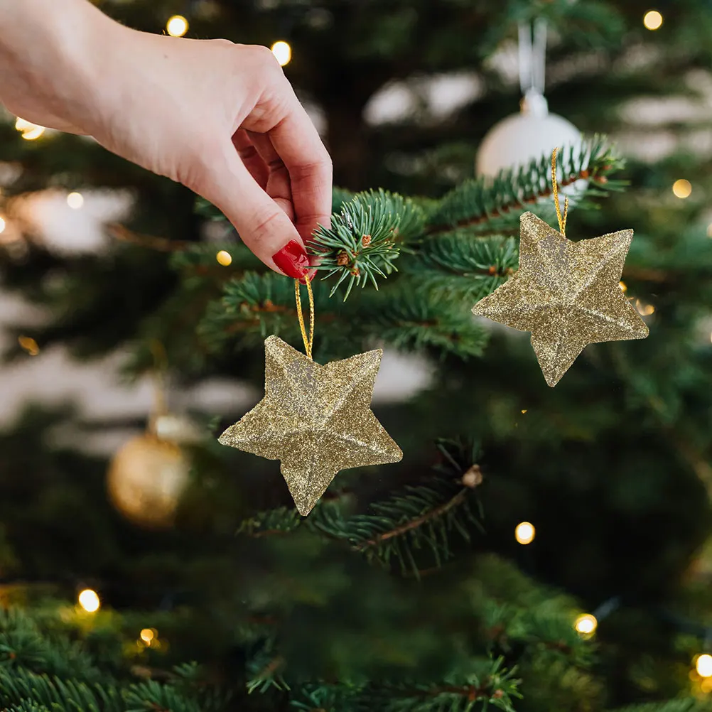 

30Pcs Christmas Star Pendants Glitter 3D Hanging Ornaments Xmas Tree Decorations Party Favor Holiday Scene Decor