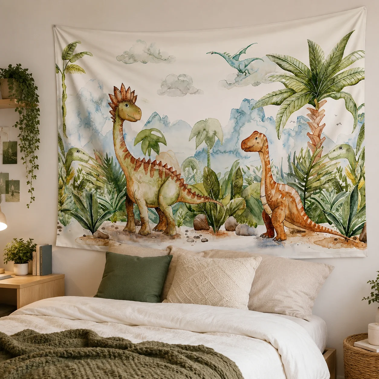 Dinosaur Jungle Prehistoric Tapestry, Student Dorm Birthday Party Photography & Live Stream Background