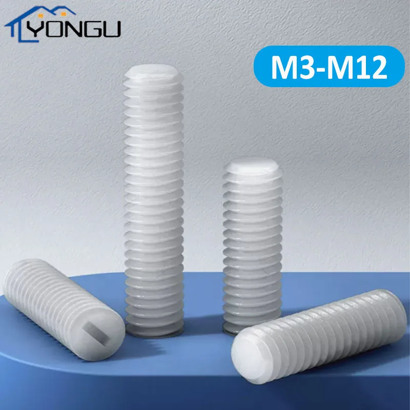 Nylon Slotted Set Screw with Flat End Point Headless Grub Screws Plastic Insulated M3 M4 M5 M6 M8 M10 M12