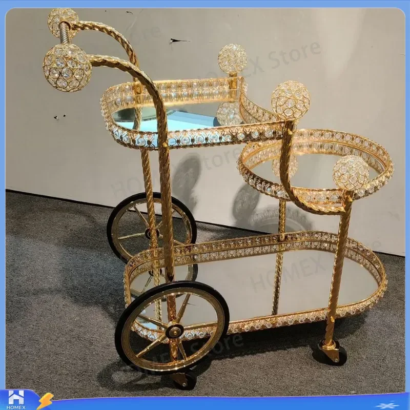 Luxury 3 Tier Hotel Service Trolley Middle Eastern Style Tea Wine Food Beverage Cart Restaurant Wedding Bar Serving Tray
