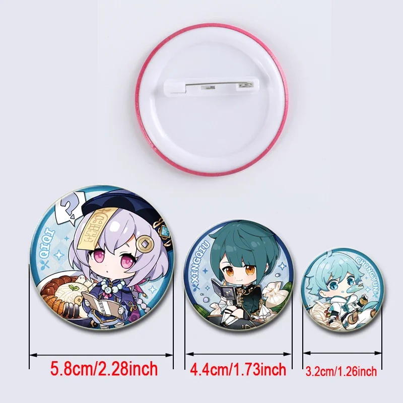 58mm Anime Genshin Impact Round Pins Cartoon Badges Cosplay Handmade Tinplate Brooch for Backpack Clothes Chest Ornament Gifts