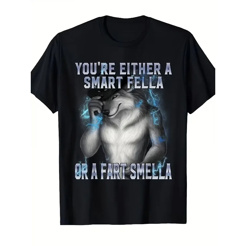 Men's Fun Alpha Wolf Maze T-shirt, You're Either Smart or Stupid, Quoting Black Pattern T-shirt, Suitable for All Seasons