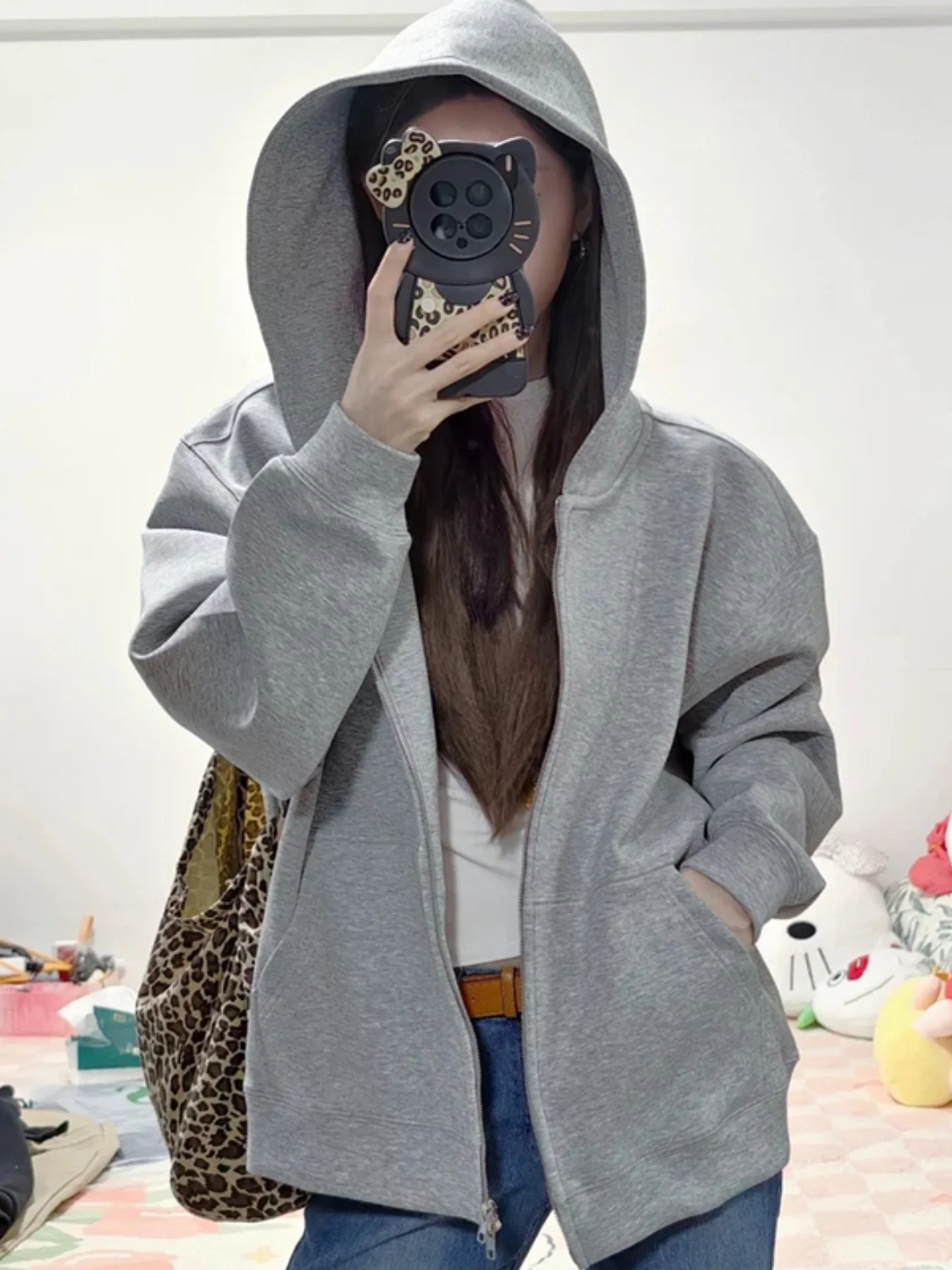 

Men's Air Layer Hoodie Heavyweight Boxy Fit Open Cardigan Sle Long Sve Casual Top for Autumn Wearable Comfortable Sweats...