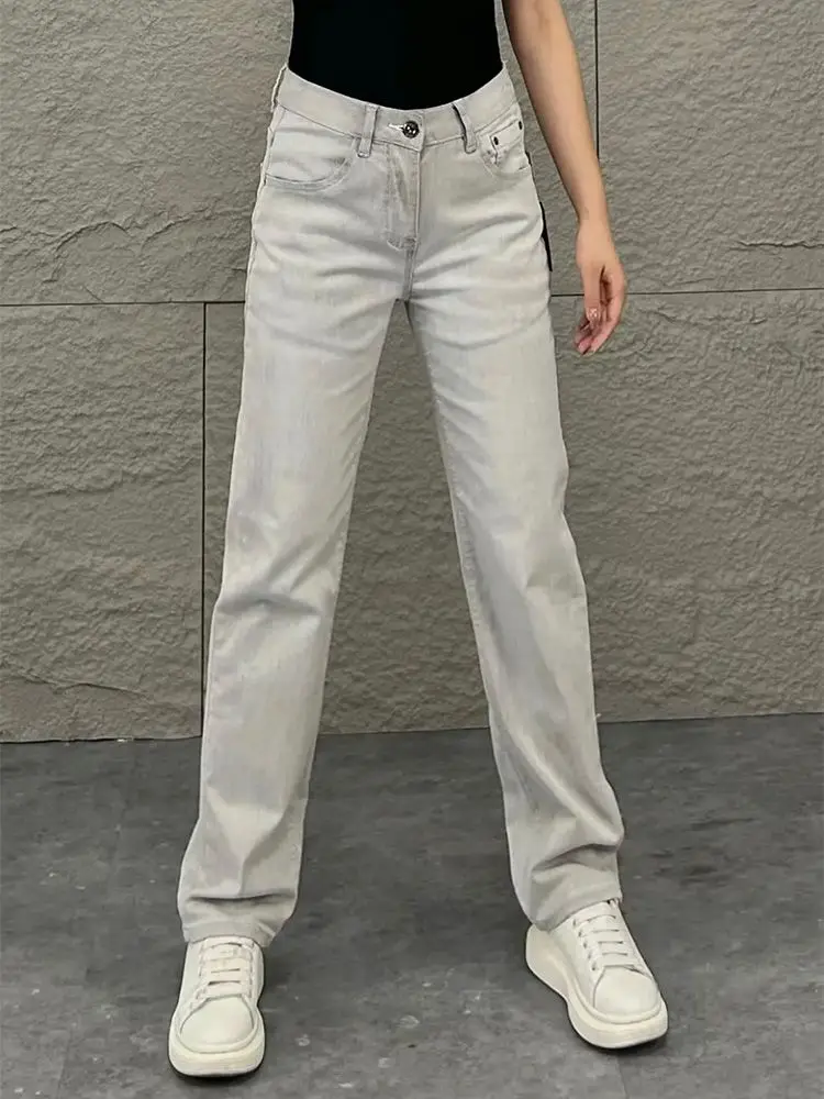 Korean Popular Clothes Jeans for Man Original White Gray Drape Jeans Men's Spring New Fashion Straight-leg Thin Casual Pants