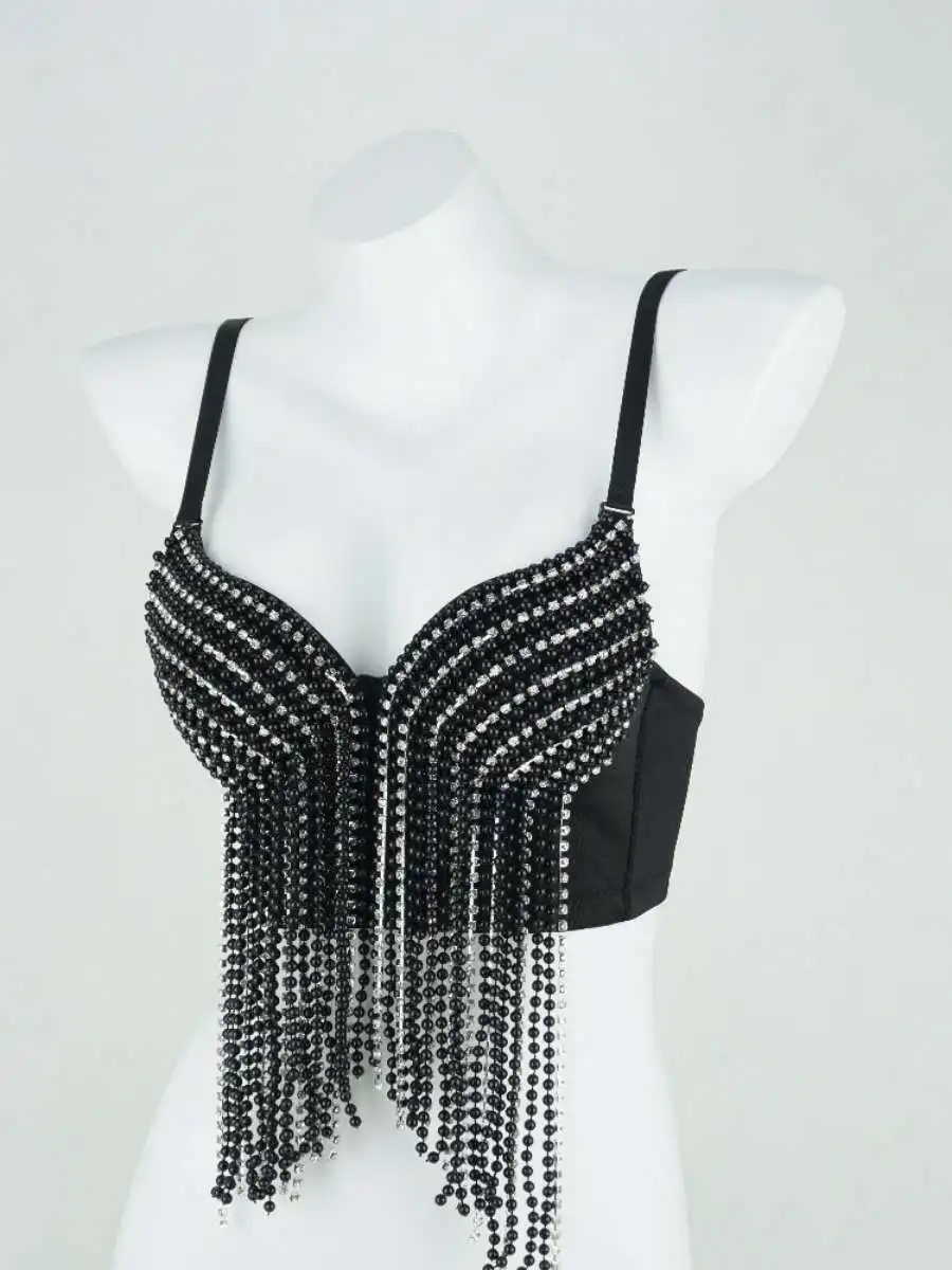 

Изящный бюстгальтер-топ с бахромой из бусин и стразами, украшенный цепочками, женские модные аксессуары, сверкающие украшения