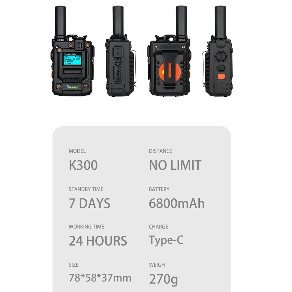 Wurui K300 Military global-ptt （no fee） POC walkie talkie 4G long range radios Two way radio Phone Police Global intercom