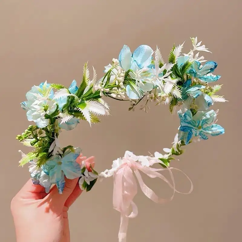 Buntes Blumen-Stirnband für Frauen, künstlicher Blumenkranz für Braut, Hochzeit, Festival, Fotoshootings, feenhafte Haaraccessoires – Detail 9