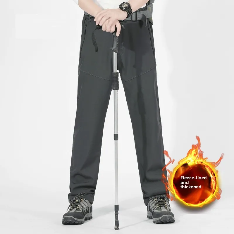 

Men's Autumn Winter Thiened Fce Lined Waterproof Hiking Pants Elastic Soft ell Cold Resistant Long Trousers Outdoor Sle
