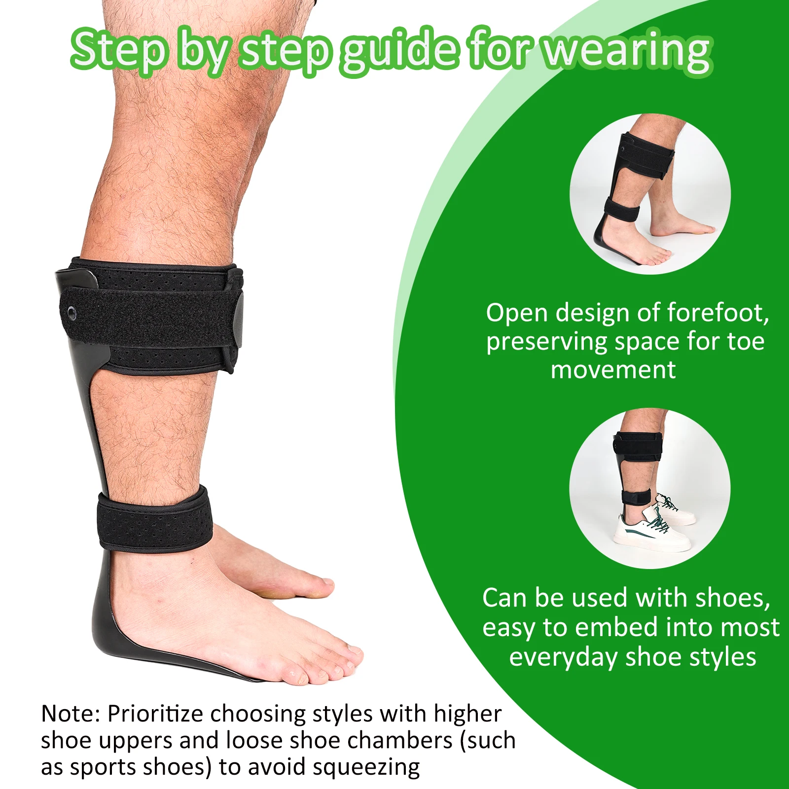 AFO Drop Foot Brace Orthosis, Medical Ankle Foot Support Stabilizer, Lightweight Foot Drop Corrector Brace for Men and Women