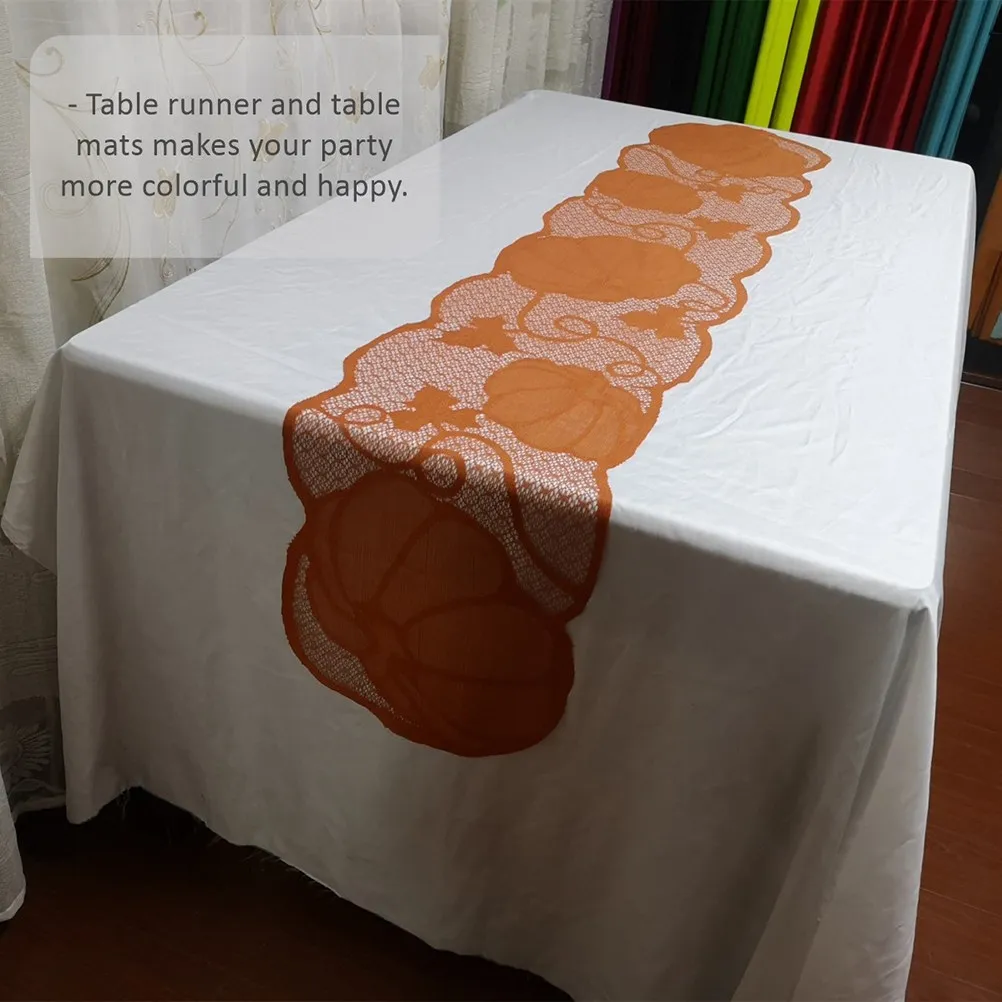 1Set Pumpkin Lace Table Runner Thanksgiving Tablecloth Hollowed Maple Leaf Design Orange Party Decorations Reusable Home Hotel