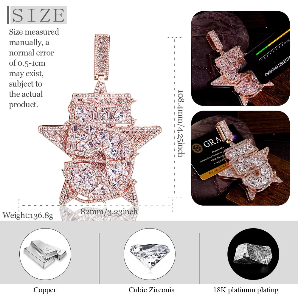 Sparkling Hip-hop Necklace Pendant Lucky Number 5 Rapper Jewelry Punk Party Anniversary Fine Good Gifts for Men Girl Boy Friends