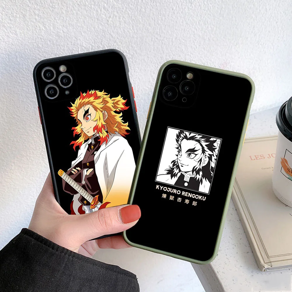 Phone Case For iphone 16 15 14 Pro Max 7 8 Plus 11 12 13 Mini XR XSMax Rengoku Kyoujurou Demon Slayer Matte Translucent Cover