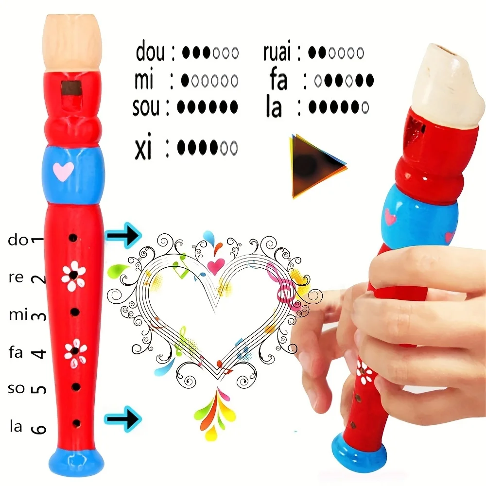 1pc Wooden Flute 6-Hole Colorful Cartoon Clarinet Piccolo Trumpet Toys Musical Instrument Birthday Gift Party Decor