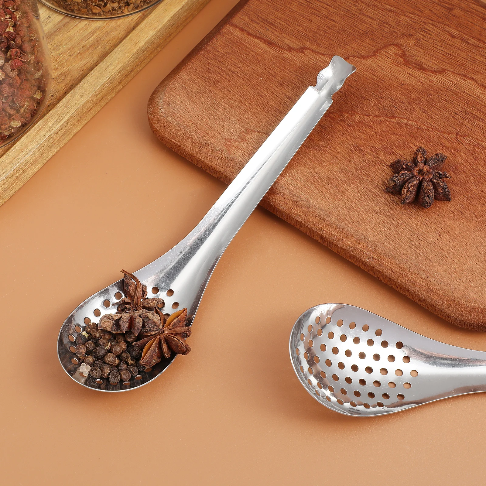 Colador de acero inoxidable, cuchara ranurada, colador pequeño, agujero de alta densidad, uniforme, utensilios de cocina de malla fina, 2 uds.