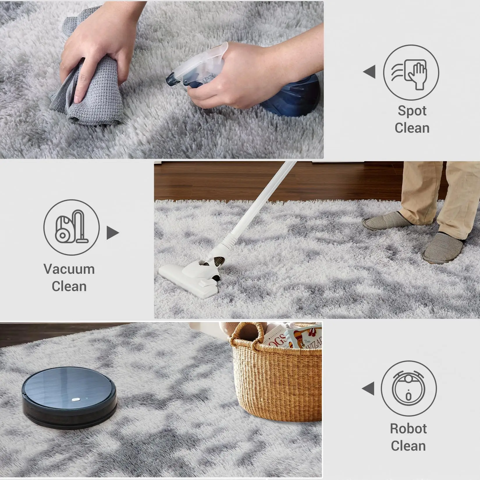 Washable Cozy Shag Area Rug - Soft Soft Faux Fur Carpet, Non-Slip Backing, Cozy Fuzzy Accent Rug for Bedroom Living Room Nursery Kids Room Dorm - Gray