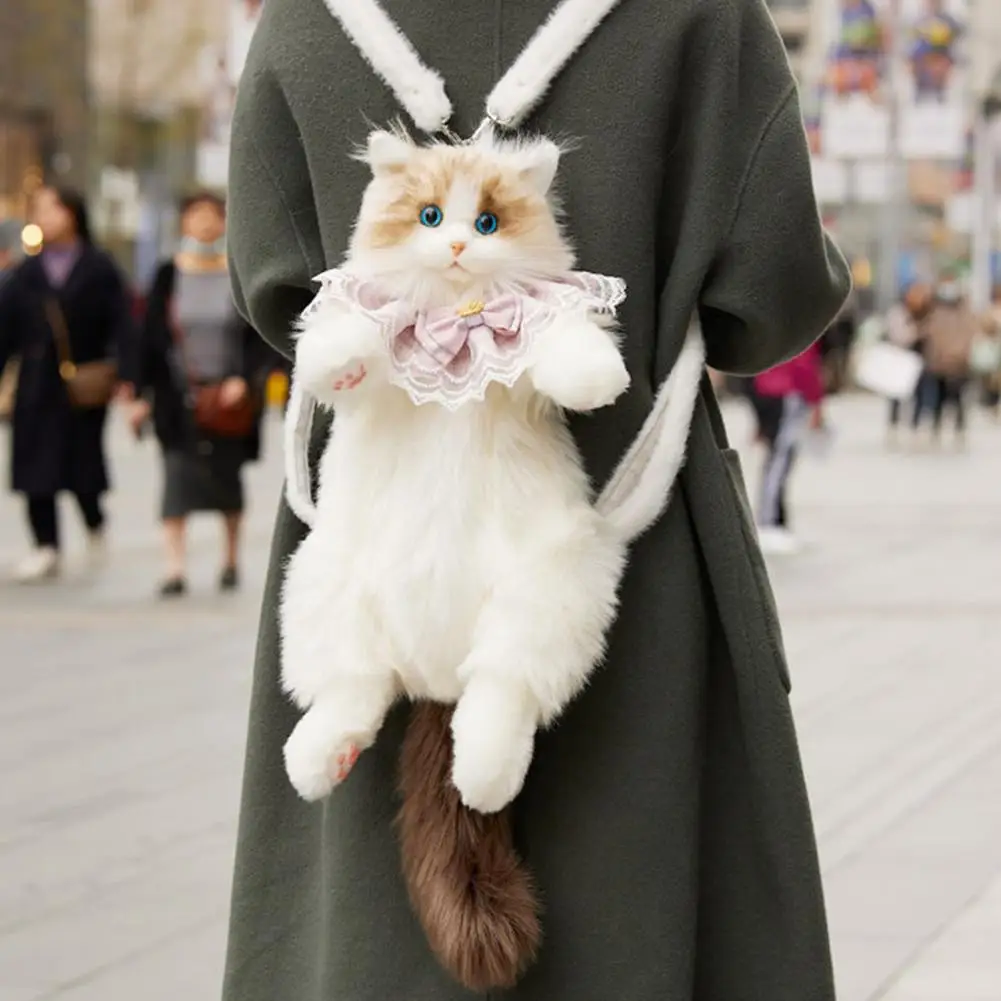 Zaino per gatti Borsa in peluche con animali di peluche realistici Zaino adorabile fatto a mano a forma di gatto Personalizza la borsa da donna di tuo stile