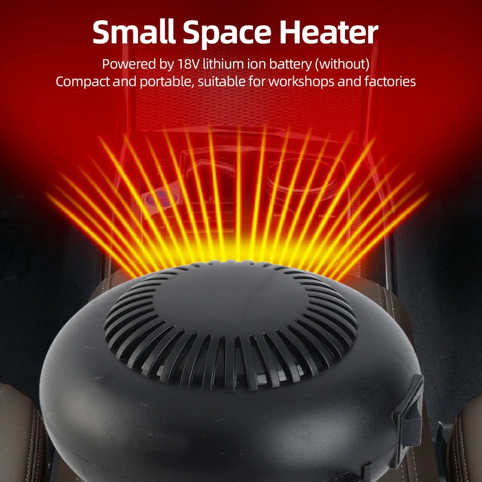Electric Heater Fan Electric Portable 2 Gear  Space Heater 18V Battery Powered 170W for Workshop