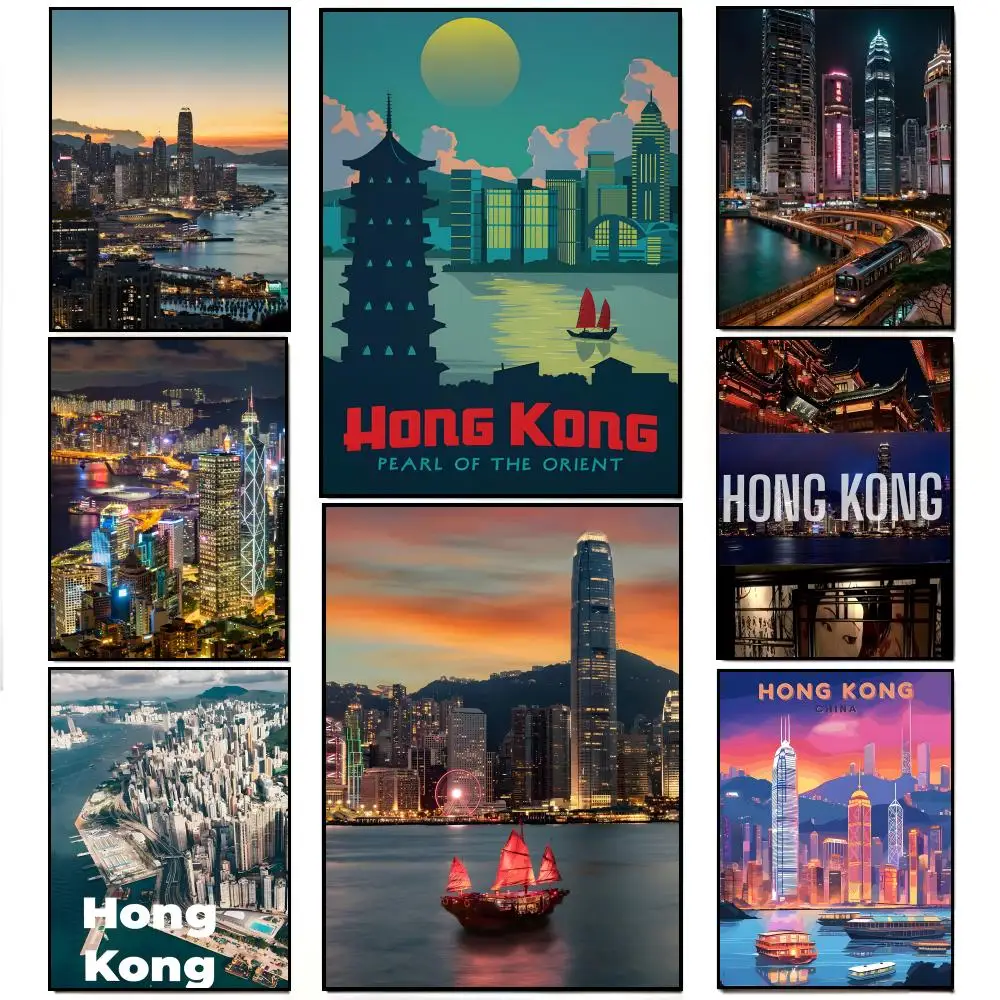 Póster cosmético de la ciudad de H-Hong Kong, pegatina de pared impermeable HD, decoración para sala de estar, regalo
