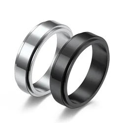 Anti Stress Anxiety Fidget Spinner Rings Black Silver Color Stainless Steel Rotating Mood Rings For Men Women Jewelry Anillo