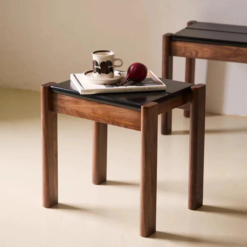 Vintage Stackable Solid Wood Low Chair Home Square Shoe Bench for Entryway Vanity Seat Compact