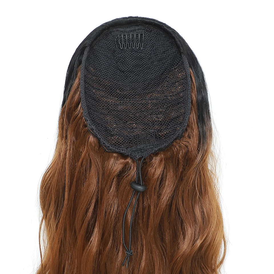 الشوكولاته براون مجعد الرباط ذيل حصان ملحقات 28 بوصة الاصطناعية كليب في ذيل حصان للنساء طويلة متموجة وهمية ذيول الحصان #6