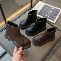 Kids Short Boots Boys Girls  Autumn Winter New PU Leather Children Ankle Boots Fashion Toddler Boots Kids Soft Soled Single Boot