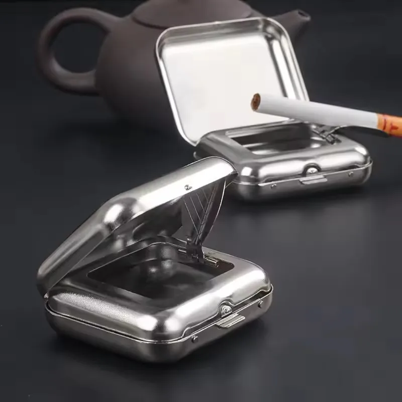 

Fashion Mini Portable Pocket Cigarette Ashtray With Lids Outdoor Bar Hotel Home Travel Square Stainless Steel Ash Tray