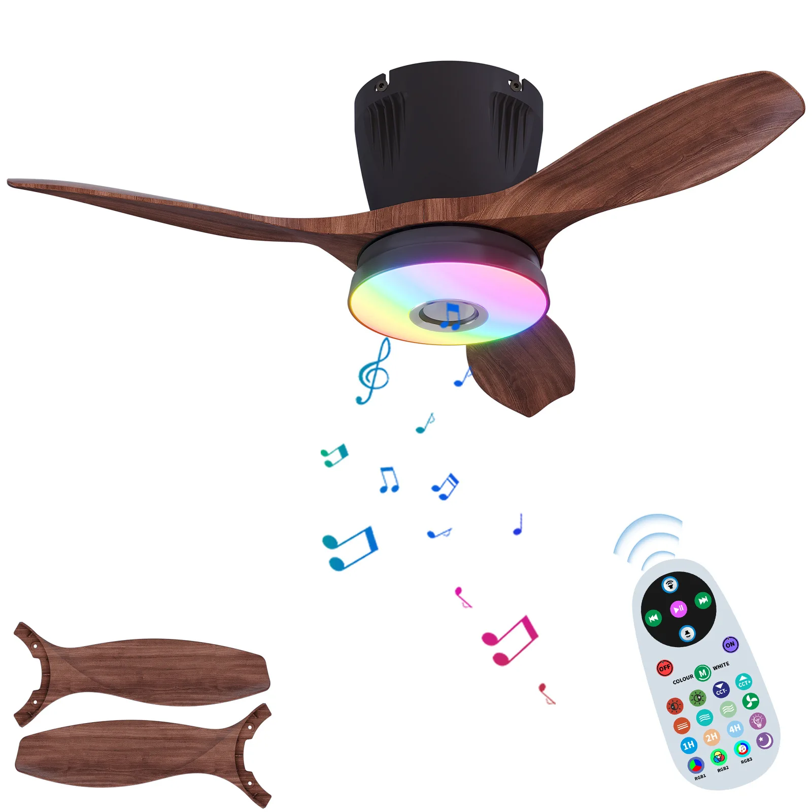 2025 جديد عبر الحدود مروحة السقف ضوء بسيط RGB مروحة السقف ضوء لغرفة النوم ، مطعم مروحة كهربائية ضوء LED أسود أبيض #1