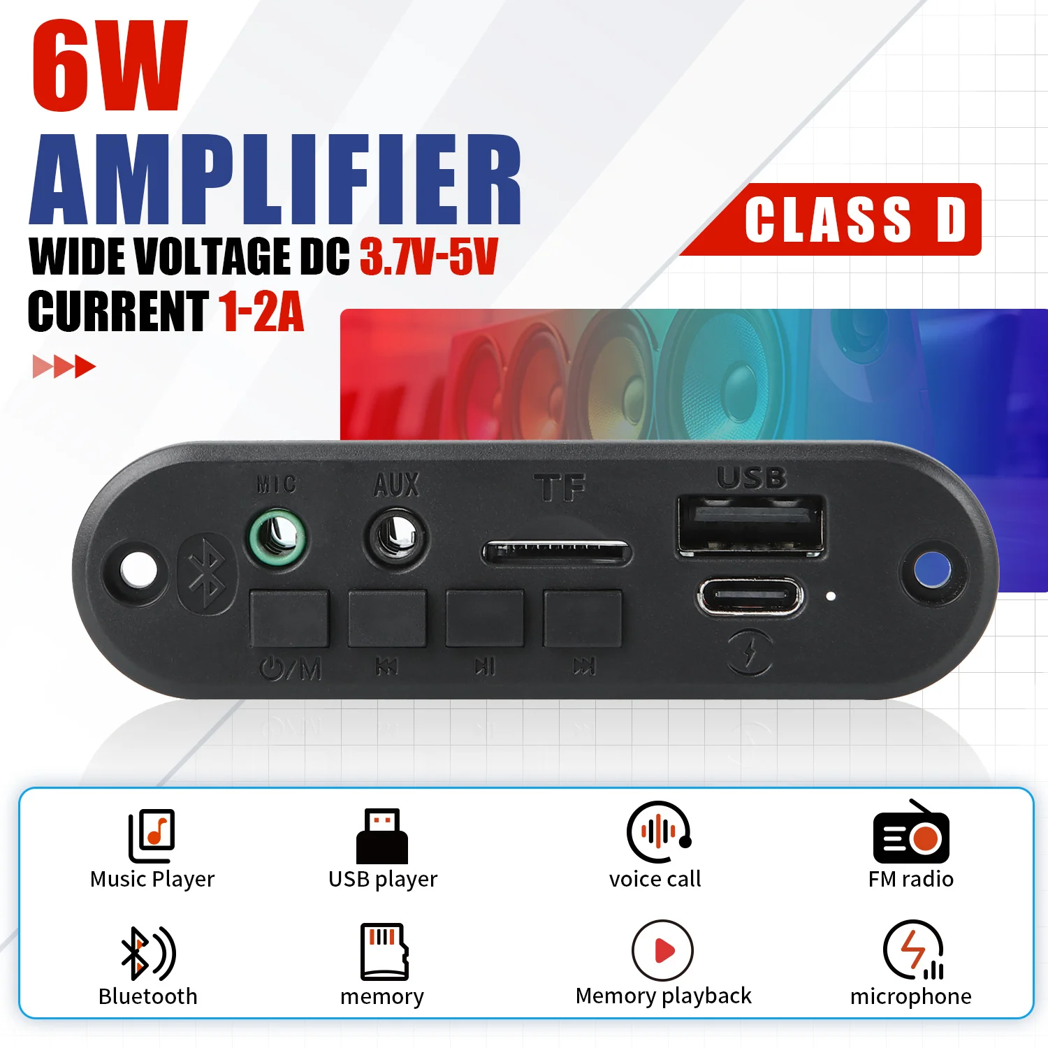 

DC 5V 6W Amplifier MP3 Decoder Board 3.5mm Microphone Bluetooth Handsfree Car MP3 Player TF AUX USB Record FM Radio for Phone