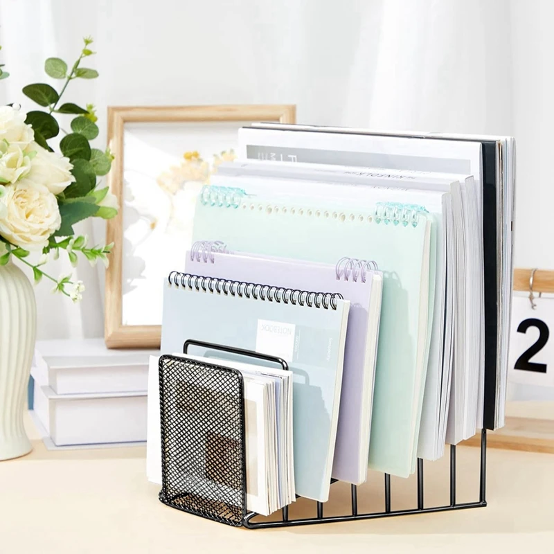 NEW-2 Pack Multi Step File Organizer Incline Desktop File Sorter Metal Wire Mesh Step File Letter Sorter, 7 Sections