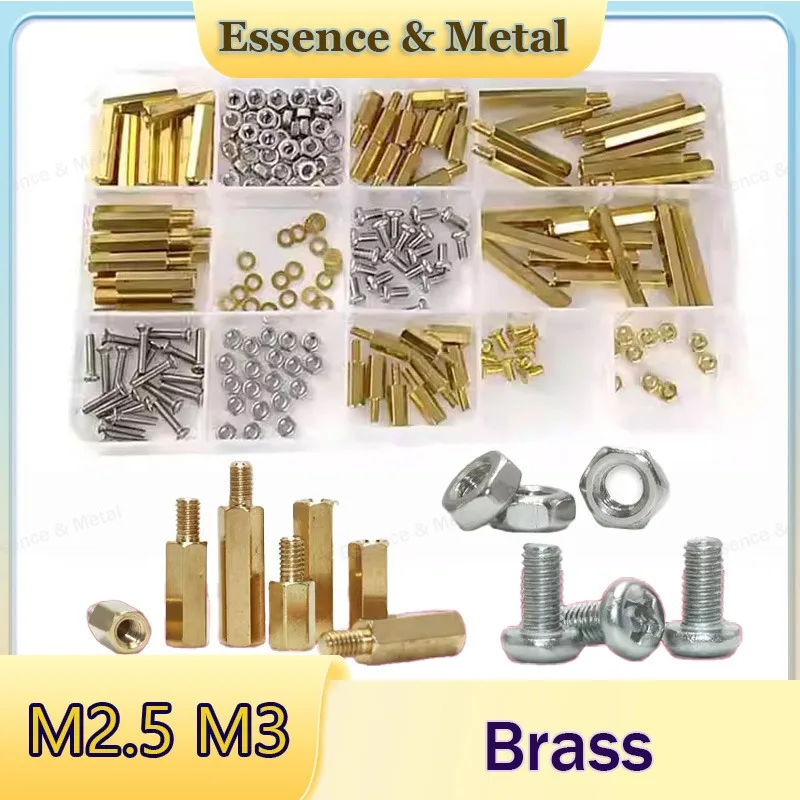 210pcs M2.5/M3 Hexagonal Brass Support Column Screw Nut Gasket Box Motherboard Isolation Kit Circuit Board Computer Accessories