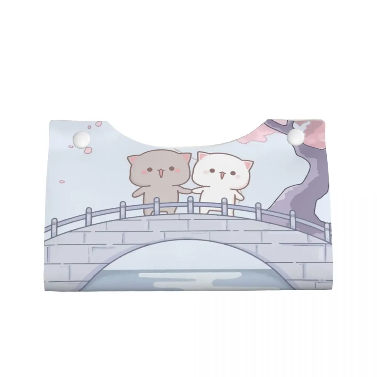 Custom Romantic Peach And Goma Mochi Cat Tissue Box Cover for Bathroom Car PU Leather Rectangular Facial Tissue Box Holder